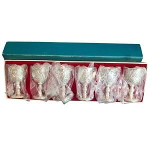 Raimond Silverplated Repousse High Relief Ornate Goblet Box Set of 6 Japan